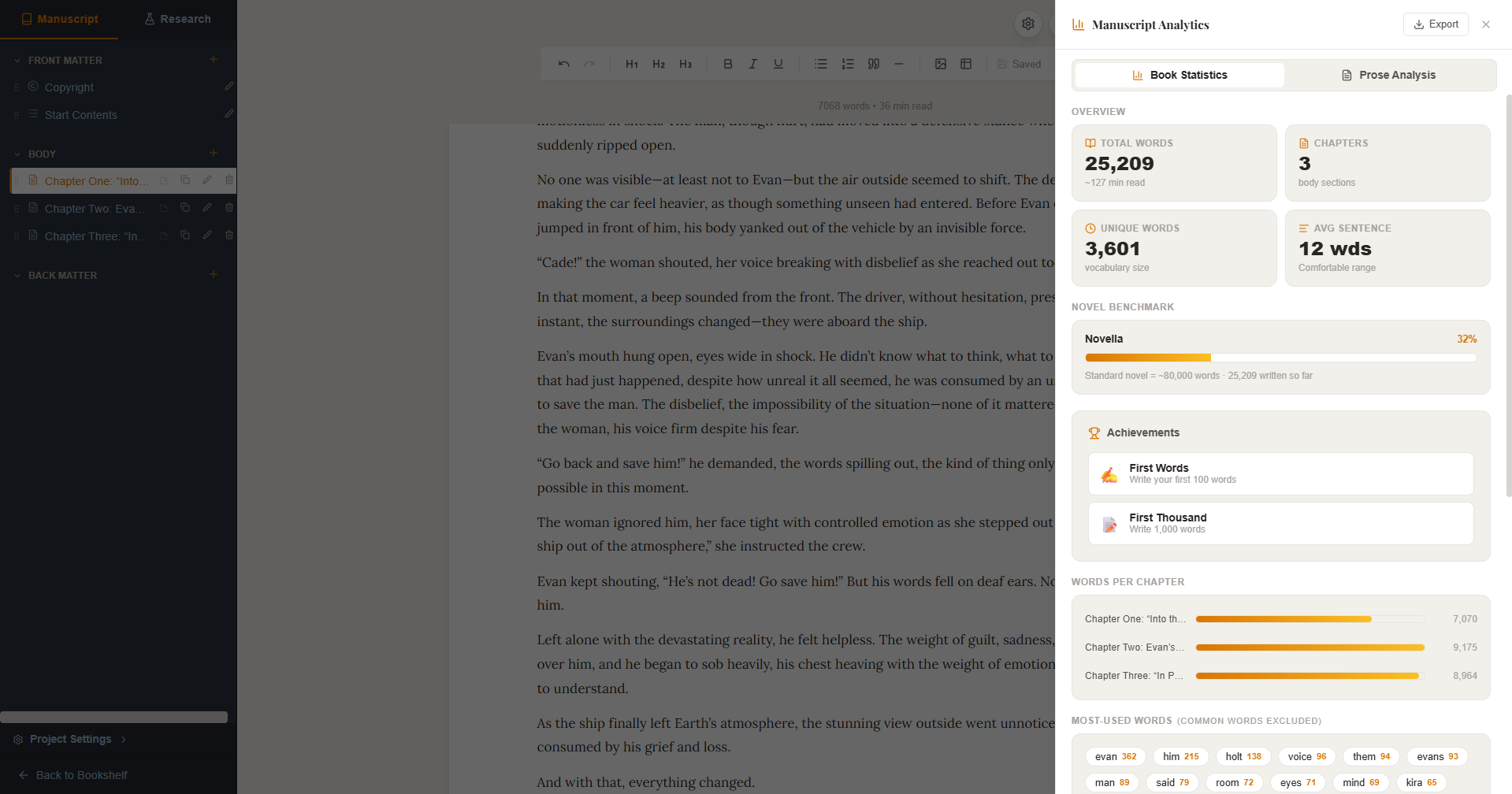 BookForge 2.0 Unified Style and Statistics Analytics Sidebar