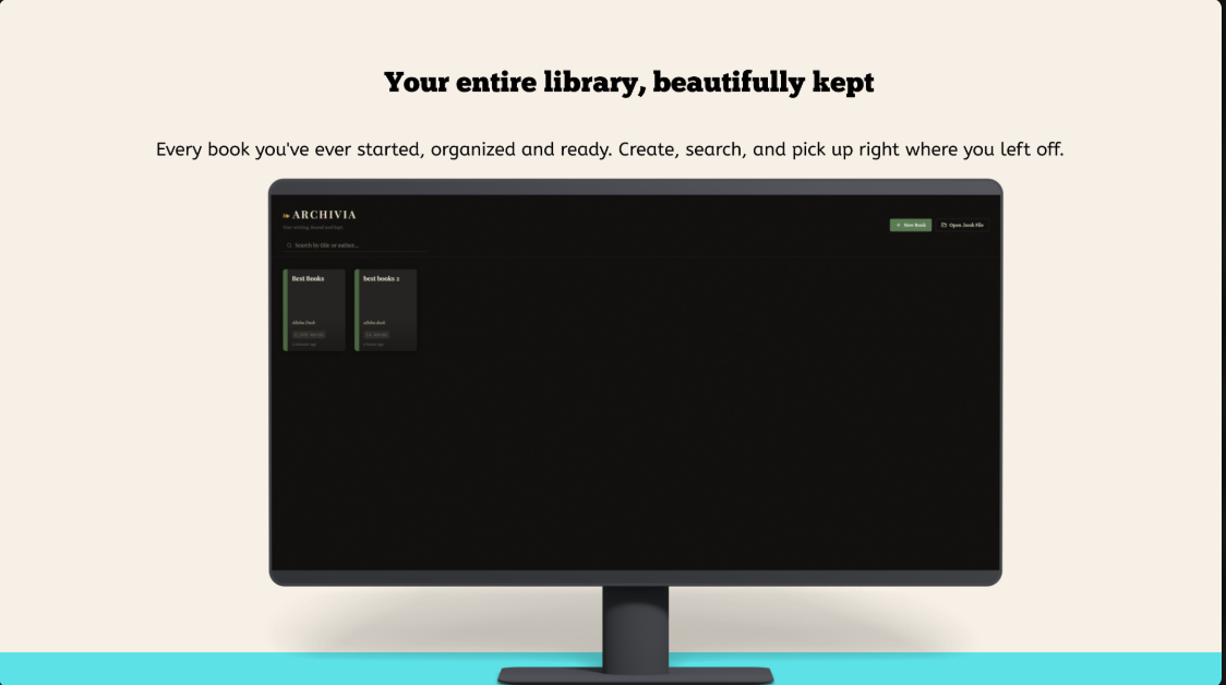 Archivia Writing Interface — Beautiful distraction-free editor designed for long-form books